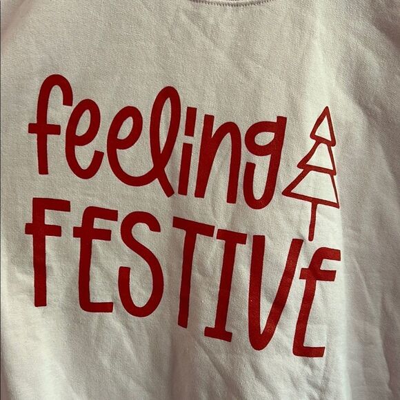 Gildan Pink 'Feeling Festive' Sweatshirt Sz L impeccable - Picture 2 of 12